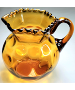 Vintage Hand-blown Amber Glass Pitcher Ruffled Top Dimple Dot Pattern 7.... - $39.99