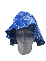 Colonial Hat Cap Bonnet Betsy Ross Blue Bandana Print Vtg Handmade Reenactment - £37.42 GBP