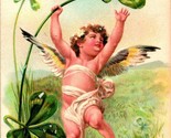 Vtg Postcard 1908 To My Valentine Embossed Winged Cherub Cupid Four Leaf... - $14.22