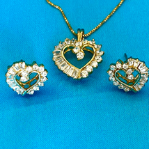 BV# Vermeil 925 Gold &amp; Cz Heart 18” Necklace &amp; Earrings - £81.91 GBP