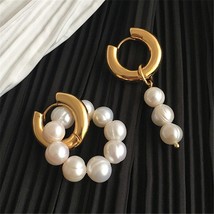 Golden round earclip earrings for women fashion vintage freshwater pearls drop earrings thumb200