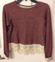 Lucky Brand Red W Beige  Sparkle &amp; Lace Long Sleeve Sweater Girls Sz L NWT - £16.07 GBP