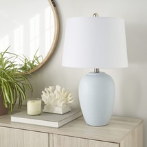 Nourison 23&quot; Blue Coastal Ceramic Pot Table Lamp for Bedroom Living Room - £63.59 GBP