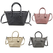 Women&#39;s Vegan Leather Woven Small Top Zip Satchel Tote - £37.92 GBP