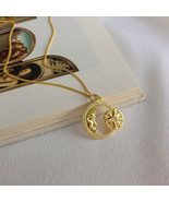 Holy Crescent Moon/Star Sim Diamond Circle Pendant Necklace/Womens 18K Y... - £69.57 GBP