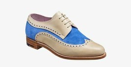 Handmade Women&#39;s Two Tone White And Blue Brogue Oxford Derby Formal Wingtip Shoe - £115.09 GBP