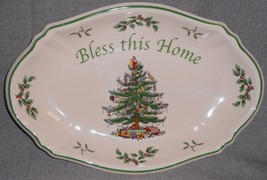 Spode CHRISTMAS TREE PATTERN Green Trim BLESS THIS HOME Bread Tray - $550.48 MXN