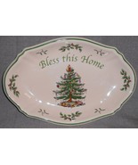 Spode CHRISTMAS TREE PATTERN Green Trim BLESS THIS HOME Bread Tray - $546.61 MXN