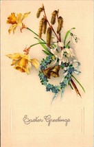Easter Greetings Daffodils Wreath Cattails Embossed UNP Unused DB Postcard E3 - £8.57 GBP