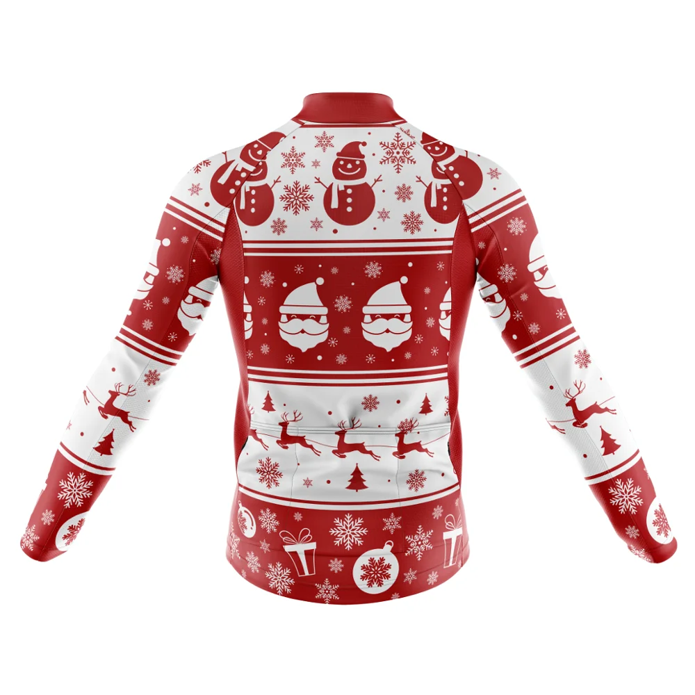 Sporting 2022 New Christmas Men Red Cycling Shirt Snowman Elk Print Winter Long  - £65.76 GBP