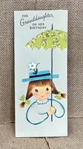 Ephemera Vtg Hallmark Slim Jims Greeting Card Girl Pigtails Blue Hat Umbrella - $2.77
