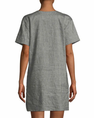 Theory Sharkskin Short-Sleeve Shift Dress, Gray, Size Medium Item image 4