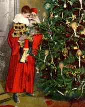 1906 Embossed Christmas Postcard Victorian Santa With A Child At Christmas Tree - $16.34