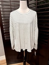 Weatherproof Vintage Women&#39;s Gray/Cream Stripped Long Sleeve Ribbed Top M NWT - £24.16 GBP