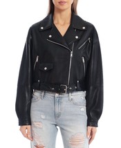Avec Les Filles Women Oversize Faux Leather Cropped Biker Moto Jacket Bl... - $59.95