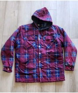 Dickies Quilt Lined Flannel Hooded Button Jacket L Pocket Blue Red W/ Dr... - £17.67 GBP