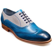 New Handmade men Lennon Brogue Shoes - Blue Hand Painted,Men spectator shoes - £115.45 GBP