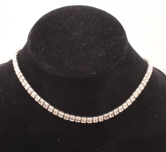 15 Inch Necklace Choker Princess Cut Rhinestones Stunning Rhodium Plate - £13.87 GBP