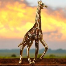 Vtg Gold Tone Enamel Green Rhinestone Eye Standing Giraffe Pin Brooch - $19.87