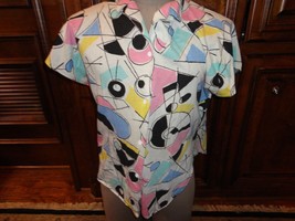 Vintage 70&#39;s Groovy Multicolor Geometric Disco Shorty pajama PJ Fit Women L Soft - £31.64 GBP