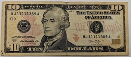 Fancy Serial Number 2013 US$10 5-of-a-Kind Together MJ11111389A - £23.14 GBP