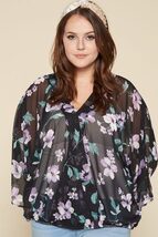 Plus Size Floral Chiffon Sheer Surplice Top - $25.55