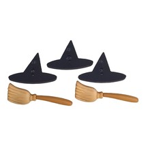 Lot of 5 Large Witches Hat and Broom Halloween Buttons Vintage - £10.99 GBP