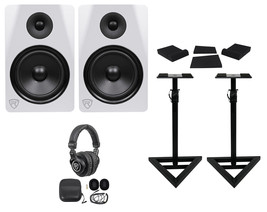 2) Rockville DPM8W 8" 600w Dual Powered Studio Monitors+Stands+Pads+Headphones - £408.46 GBP