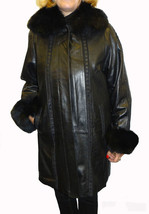 Knoles &amp; Carter PLUS SIZE Leather Coat with Fox Fur Collar - £237.34 GBP