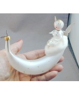 Vint DeCarlini Hand Blown Glass Angel Ornament On Crescent Moon - $951.63 MXN