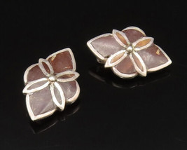 925 Sterling Silver - Vintage Inlaid Tiger&#39;s Eye Non Pierced Earrings - ... - £30.31 GBP