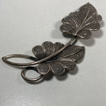 Vintage Signed Beau Sterling Silver Etched Double Leaf Pin Brooch 10.7g - £35.26 GBP