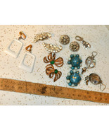 Vintage jewelry lot clip Earrings leverback enamel drop dangle rhineston... - £31.28 GBP
