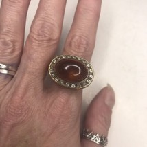 Vintage Angelique De Paris Amber Resin Ring Vermeil Size 7 Designer - £63.43 GBP