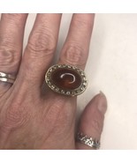 Vintage Angelique De Paris Amber Resin Ring Vermeil Size 7 Designer - £62.78 GBP