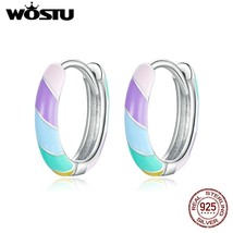 WOSTU Real 925 Silver Dazzle Earrings Colorful Hoop Earrings For Women Fashion W - $23.38