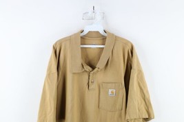 Vintage Carhartt Mens 2XL XXL Faded Spell Out Collared Pocket Polo Tan Stone - £31.03 GBP