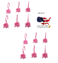 12 Floral Shower Curtain Hooks – Pink Plastic Rings, Rustproof, Stylish ... - $184.34 MXN