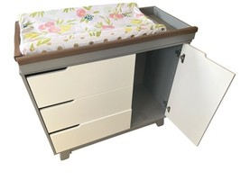 Modern Baby Changing Table Dresser w/ 3 Drawers & Cabinet Storage Gray White image 3