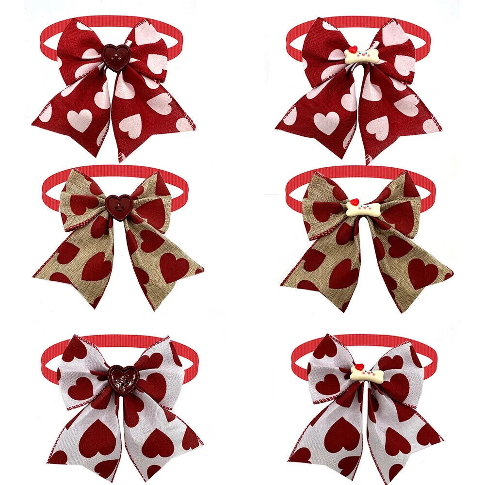 50pcs Valentine's Day Dog Bowtie Cute Heart Style Bowknot Pet Grooming Collar