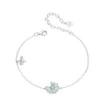 925 Sterling Silver Mint Green Daisy Bracelet Mini Bee Chain Link Jewelry Gift - £11.79 GBP