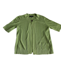 Jones Wear  Sweater CardiganGreen Medium One Big Button Open Knit Short Sleeve - £19.94 GBP