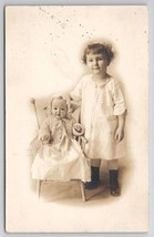RPPC Toledo OH Little Girl And Large Antique Baby Doll Studio Photo Postcard A49 - £23.87 GBP