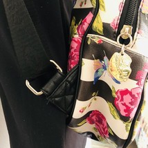 BETSEY JOHNSON Luv Betsey Floral Roses Stripes Black Big Heart Backpack Purse - £18.16 GBP