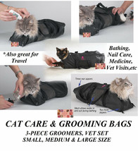 3 pc SET CAT GROOMING Nail Clip Bath Travel BAG NO BITE SCRATCH RESTRAIN... - $59.99
