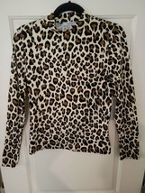Gaze Womens Top Large Leopard Animal Print Mock Neck Long Sleeves BNWT - $18.69