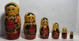 Traditional Russian Nesting Doll Floral Pattern Matryoshkas Style Unsigned 6-pc - $29.69