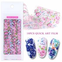 10pcs Nail Tips Adhesive Lace Flower Starry Sky Nail Art Stickers Holographic De - £8.58 GBP