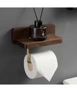 Black walnut wood toilet paper towel holder with shelf, Brass tissue rol... - $90.52 CAD