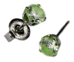 Ear Piercing Studs Earrings Silver 5mm Neon Green Rimmed CZ Stainless St... - £8.23 GBP